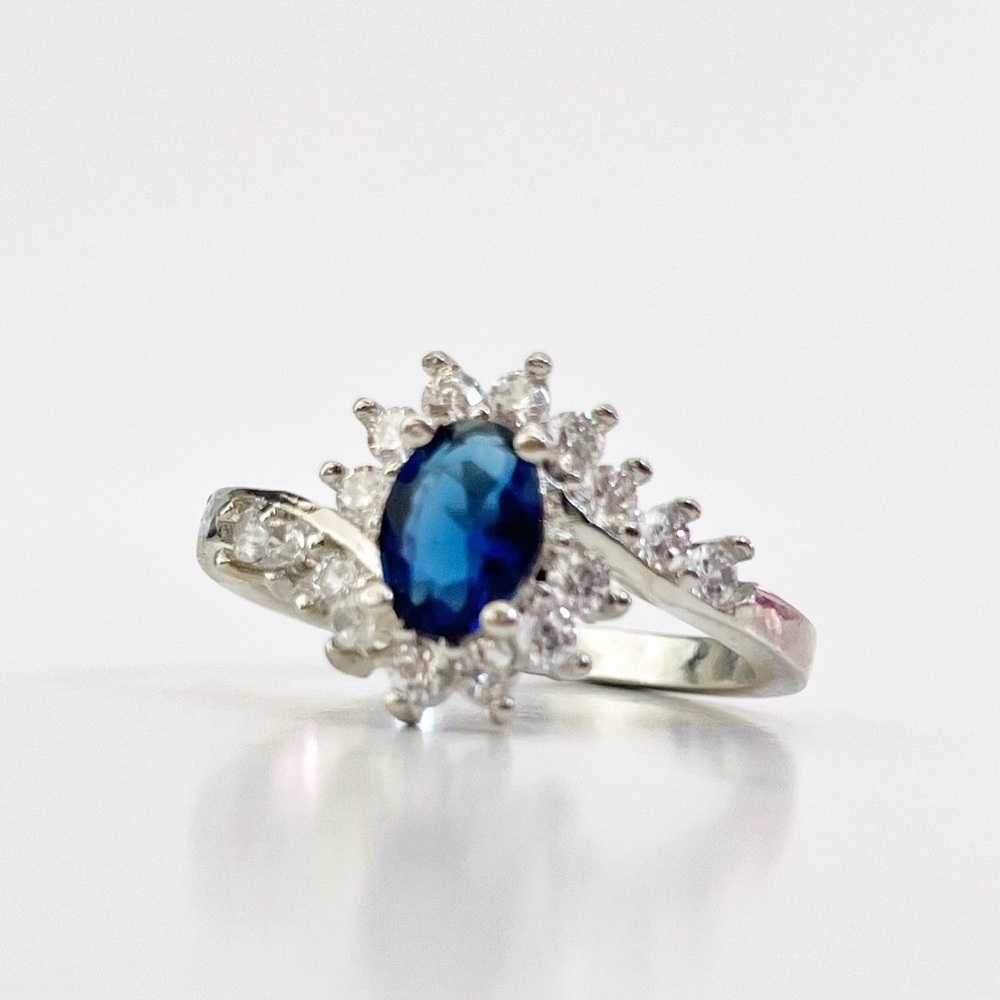 NWT Blue 925 Sterling Silver Ring Sapphire Cubic Zirconia Women’s Size 7 - Picture 6 of 9